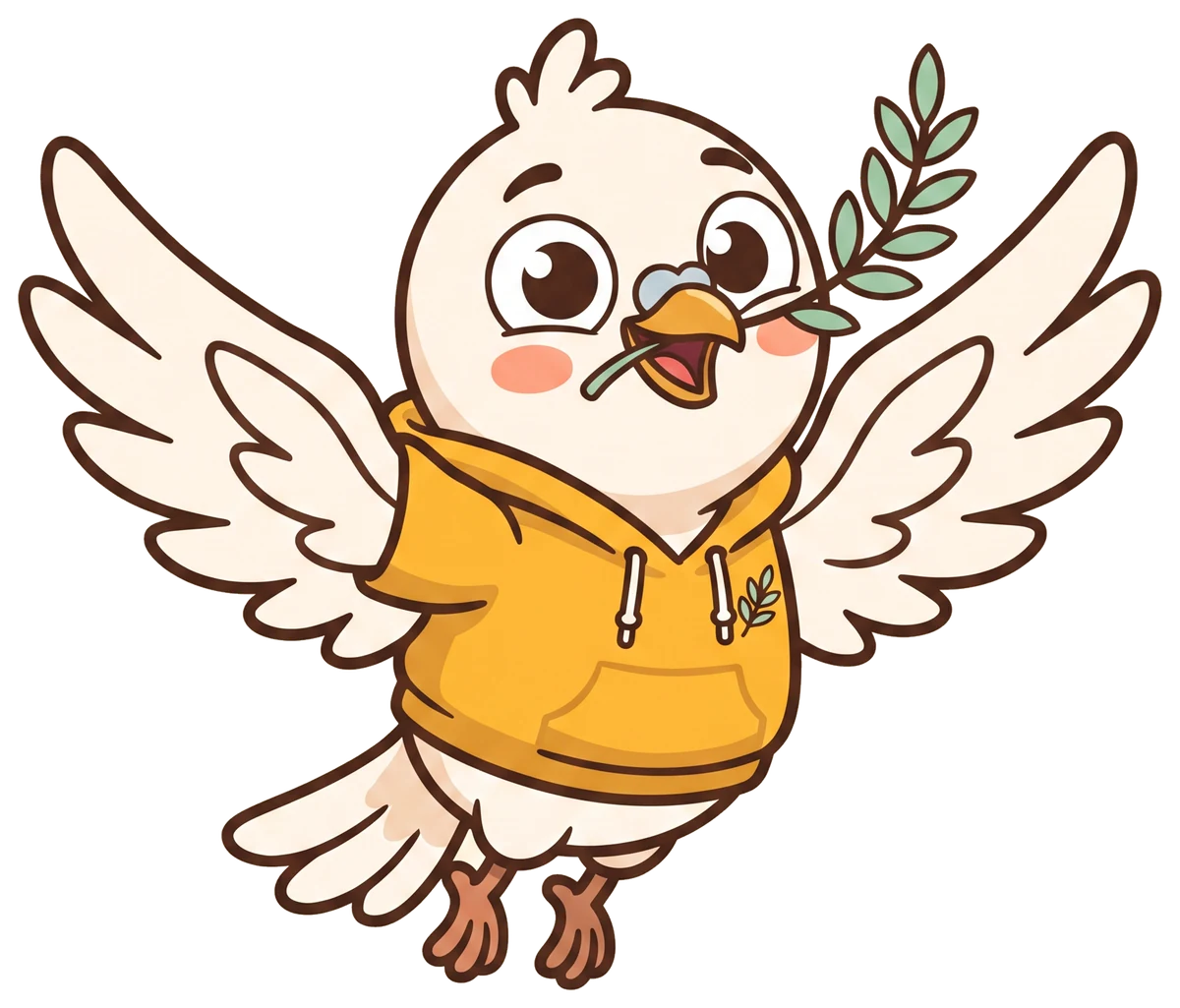 Olive flying with the olive sprig in her beak